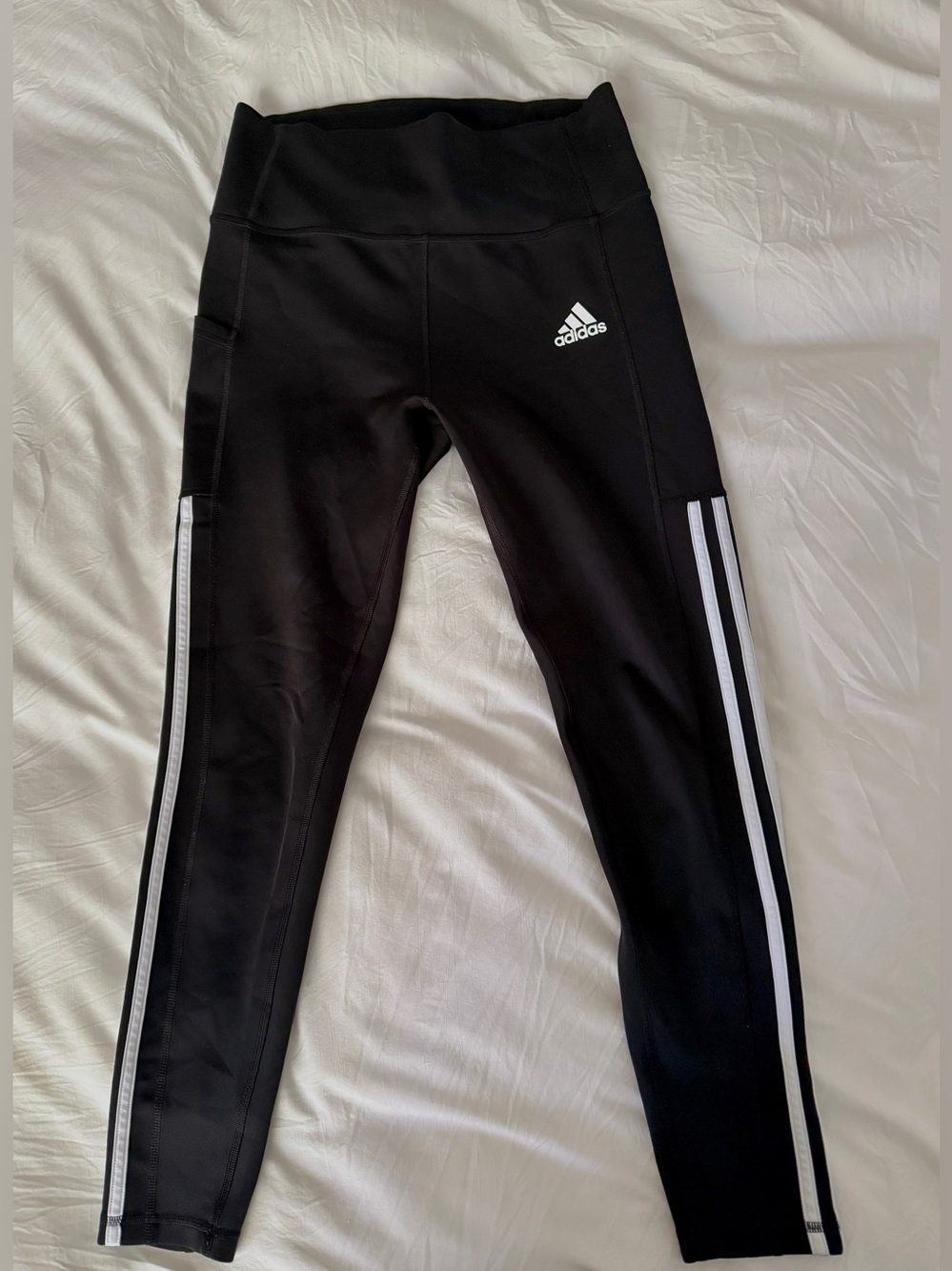 Adidas Women’s Black Athletic Leggings with White Side Stripes